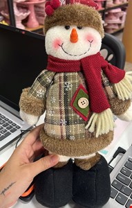 Temático Natal - Boneco de Neve Branco com Gorro e Roupa Xadrez M