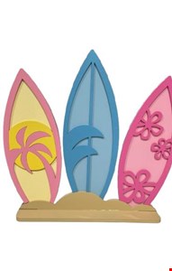 Temático Praia - Placa 3 Pranchas de Surf Rosa e Azul