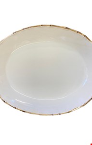 Serviço Buffet Travessa Branca Borda Bambu 48cmC 38cmL