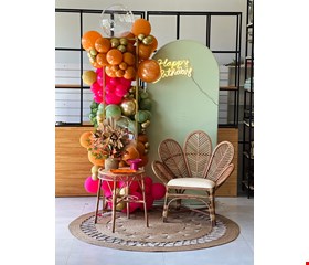 Decoração Adulto - Backdrop Tropical Pink, Laranja & Dourado XI