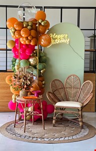 Decoração Adulto - Backdrop Tropical Pink, Laranja & Dourado XI