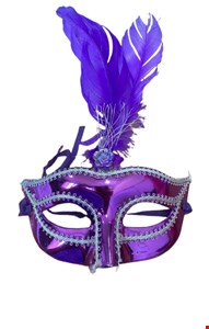 Temático Carnaval - Máscara Roxa Bordada com Pena e Fio Prata Temático Carnaval - Máscara Roxa Bordada com Pena e Fio Prata