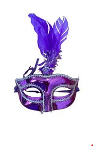 Temático Carnaval - Máscara Roxa Bordada com Pena e Fio Prata Temático Carnaval - Máscara Roxa Bordada com Pena e Fio Prata