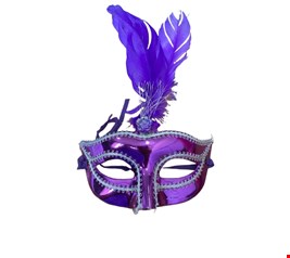 Temático Carnaval - Máscara Roxa Bordada com Pena e Fio Prata Temático Carnaval - Máscara Roxa Bordada com Pena e Fio Prata