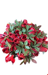 Arranjo Artificial Rosas Vermelhas Folhas Verdes M
