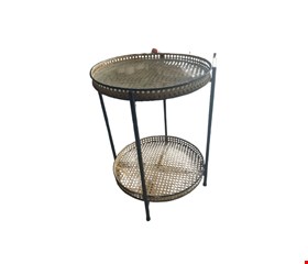 Mesa Lateral Dupla Telada Preta Ferro com Vidro G 50cmD 68cmA 