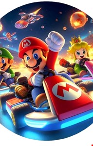 Painel Redondo Tecido Sublimado Mario Kart 1,50cmD