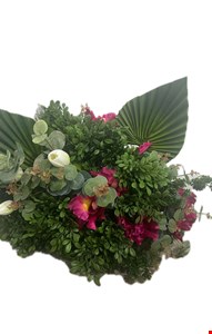 Arranjo Folhagem com Eucalípto, Leque Flores Rosa Pink e Tulipa Branca GG 