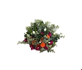 Arranjo Folhagem com Eucalípto, Leque GG Flores Rosa Pink, Cravo Laranja e Tulipa Branca GG