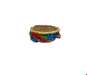 Temático São João - Cesta em Palha Babado Vermelho e Azul