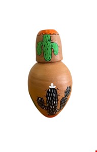 Moringa com Copo Barro Decorado Cacto Verde Claro 21cmA