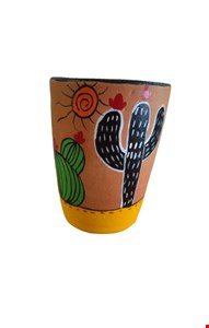 Vaso Decorativo Cacto Com Base amarela - 17cmA