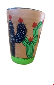 Vaso decorativo Cacto verde e preto com base verde - 16cmA