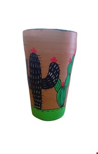 Vaso decorativo cacto preto com base verde - 25cmA