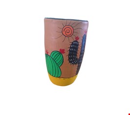 Vaso decorativo Cacto verde e preto base amarela - 24cmA
