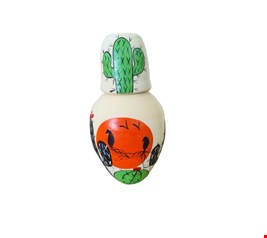 Moringa com copo barro Decorativa Bege Cacto verde e preto- 23cmA