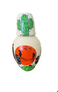 Moringa com copo barro Decorativa Bege Cacto verde e preto- 23cmA