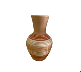 Vaso Listrado Vertical Faixa Cinza e Vermelha 32cmA 10cmD