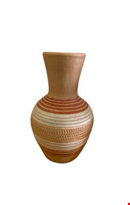 Vaso Listrado Vertical Faixa Cinza e Vermelha 32cmA 10cmD