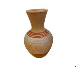 Vaso Listrado Vertical Faixa Cinza e Vermelha 36cmA 13cmD