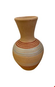 Vaso Listrado Vertical Faixa Cinza e Vermelha 36cmA 13cmD