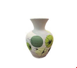 Vaso Barro Claro Flores Verde - 37cmA  17cmD 