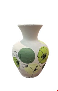 Vaso Barro Claro Flores Verde - 37cmA  17cmD 