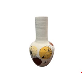 Vaso barro claro com flores detalhes amarelo e marrom - 40cmA 10cmD