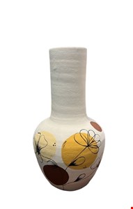 Vaso barro claro com flores detalhes amarelo e marrom - 40cmA 10cmD