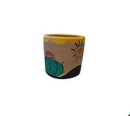 Cachapot Com cacto verde e sol com base marrom - 14cmA