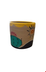 Cachapot Com cacto verde e sol com base marrom - 14cmA