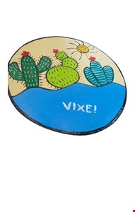 Prato decorativo em barro com cacto verde e base azul / VIXE - 24cmD Prato decorativo em barro com cacto verde e base azul / VIXE - 24cmD
