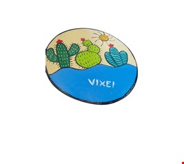 Prato decorativo em barro com cacto verde e base azul / VIXE - 24cmD Prato decorativo em barro com cacto verde e base azul / VIXE - 24cmD