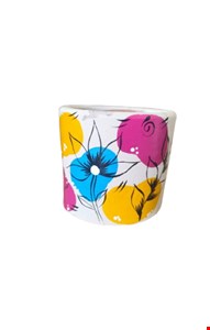 Cachepot Bege com flores coloridas-14 cmA 