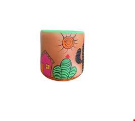 Cachepot Com desenho colorido e base laranja - 20cmA