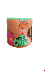 Cachepot Com desenho colorido e base laranja - 20cmA