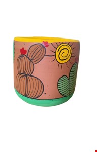 Cachepot Com Cactos Verde e preto e base verde- 20cmA