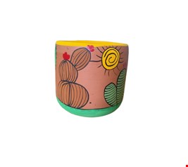 Cachepot Com Cactos Verde preto emarrom e base amarela - 20cmA