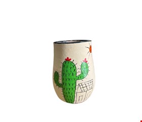 Vaso em barro bege com cacto verde - 17cmA