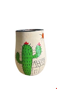 Vaso em barro bege com cacto verde - 17cmA