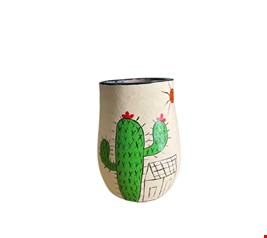 Vaso em barro bege com cacto verde - 17cmA Vaso em barro bege com cacto verde - 17cmA