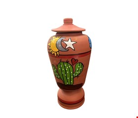 Vaso em barro balaustre com desenho Sol e lua- 43cmA  11cmD