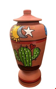 Vaso em barro balaustre com desenho Sol e lua- 43cmA  11cmD