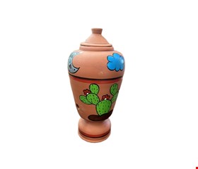 Vaso em barro balaustre com desenho Cacto e lua- 43cmA 11cmD Vaso em barro balaustre com desenho Cacto e lua- 43cmA 11cmD