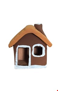 Casinha de Barro marrom com chaminé 6cmA Casinha de Barro marrom com chaminé 6cmA