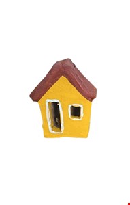 Casinha de Barro Amarela com telhado marrom 8cmA Casinha de Barro Amarela com telhado marrom 8cmA