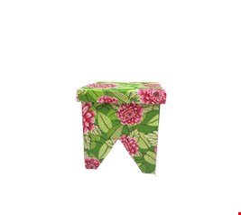 Temático São João - Banco em madeira decorado com chita Verde e Rosa 30X30