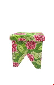 Temático São João - Banco em madeira decorado com chita Verde e Rosa 30X30