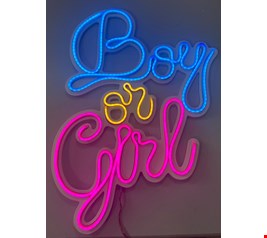 Letreiro de Led - Boy or Girl Luz Azul Amarela e Rosa 50cmA 33cmL