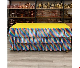 Toalha mesa quadriculada babados, tampo amarelo 2mL X 80cmA